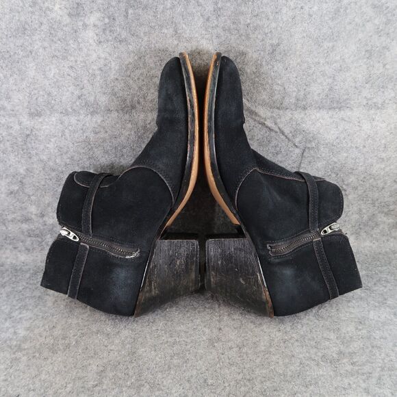 John Hardy Shoes Womens 8 Boots Leather Moto Biker Ankle Bootie Black Block Heel - Picture 9 of 13